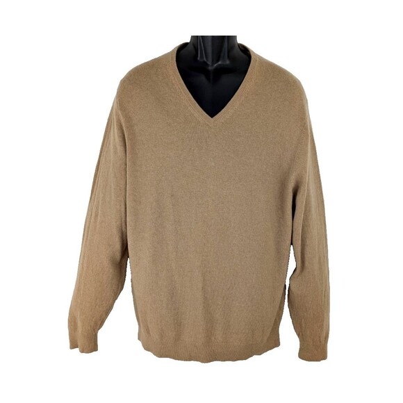 Hart Schaffner Marx Mens XL Camel 100% Cashmere V-Neck Sweater - Picture 1 of 7